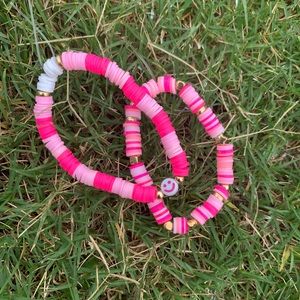 Preppy/VSCO Pink Clay Beaded Bracelets (set of 2)